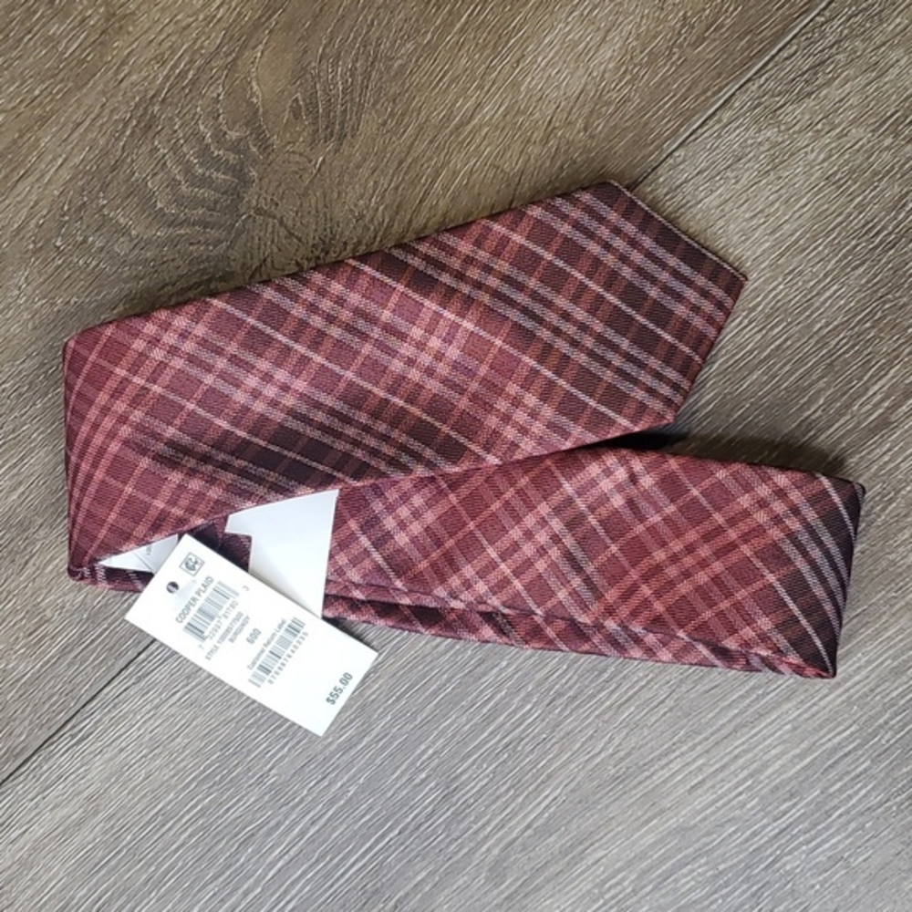 Bar III Burgundy Cooper Plaid Skinny‎ Tie